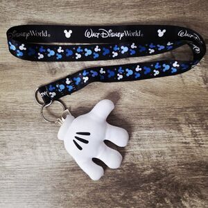 Walt Disney World Reversible Pin Lanyard Trading & Mickey Mouse Glove Keychain